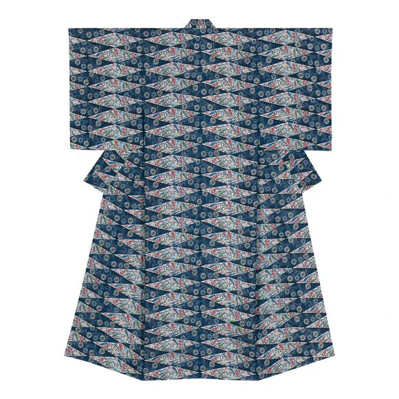 Kimono with design in Ryūkyū aigata with bingata. “Wishing star”