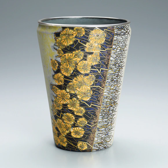 Opaque cloisonne flower vessel. “Mimosa”