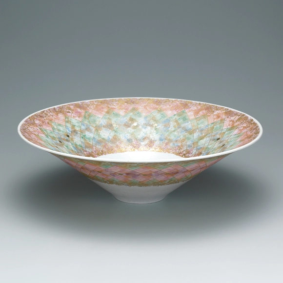 吉田幸央　中皿 九谷焼「 彩色金彩 片口（グリーン＆ブルー）」吉田幸央 200009（石川