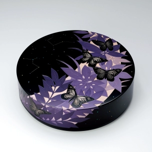 Covered food box with urushi carving. “Journey”