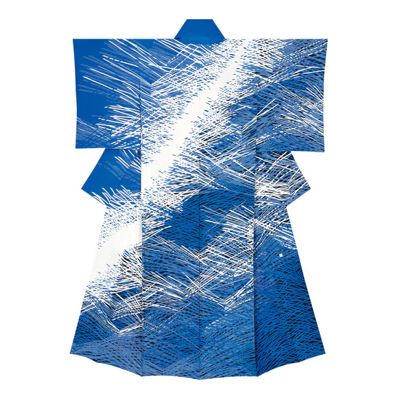 Formal kimono with design in yuzen dyeing. “First snow of the season”