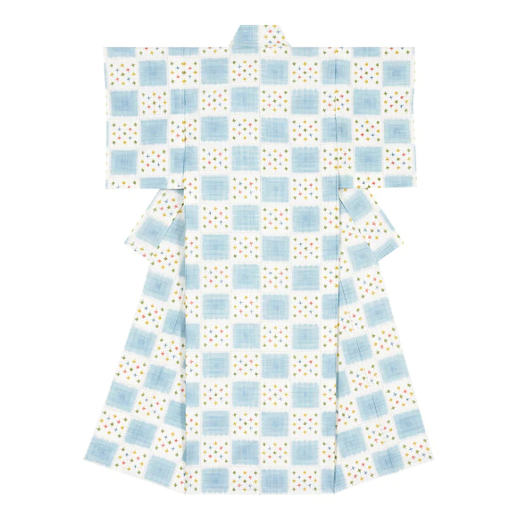 Kimono of Tsumugi “Blue Flower Basket”