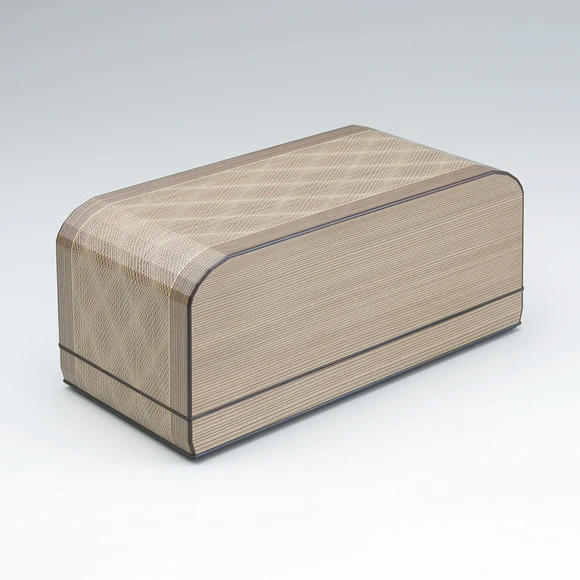 Coffer of jindai cedar wood made by lathing and bending work with wood inlay decoration