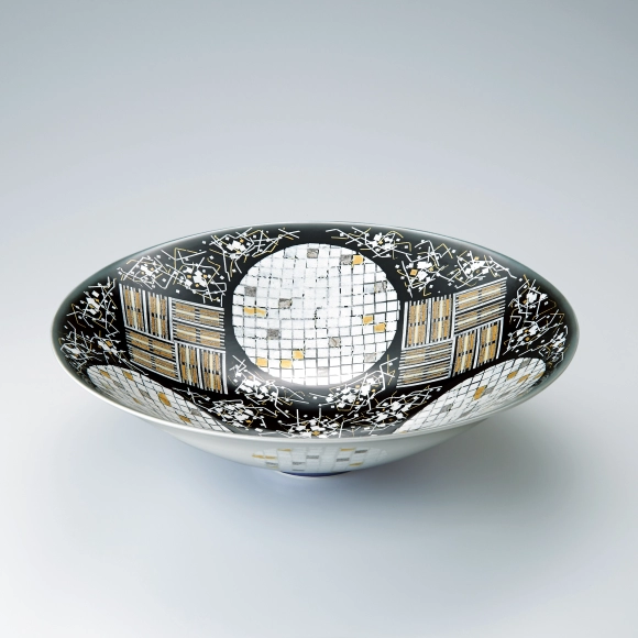 墨地紫苑釉裏金銀彩」四方皿(中田 一於)｜ギャラリージャパン