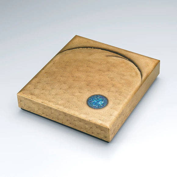 Box for shikishi (square paper for writing poem) with design in makie "Time"