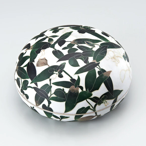 Cloisonne covered vessel. “August”