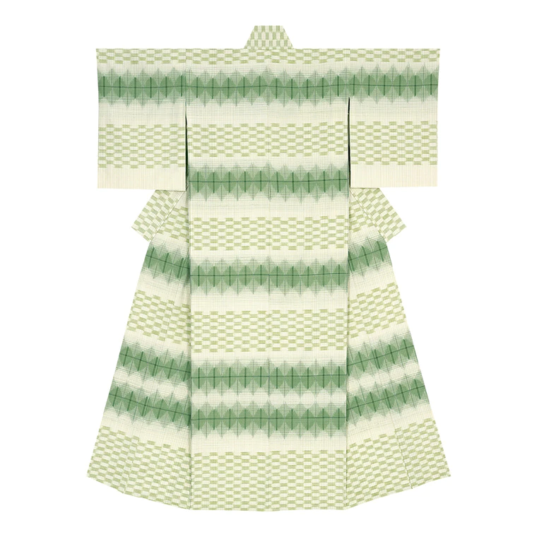 photo Kimono of warp and weft kasuri weave tsumugi. “Sahohime (goddess of textile art)”