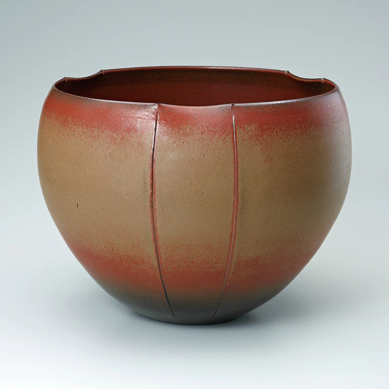 photo Agano flower vessel with iron brown glaze.