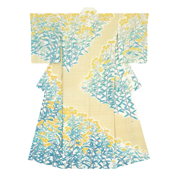 Formal kimono with design in yuzen dyeing. “Gregarious flowering”