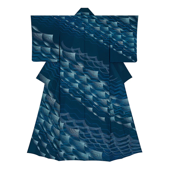 Formal kimono with design in yuzen dyeing “Rhythm of waves”