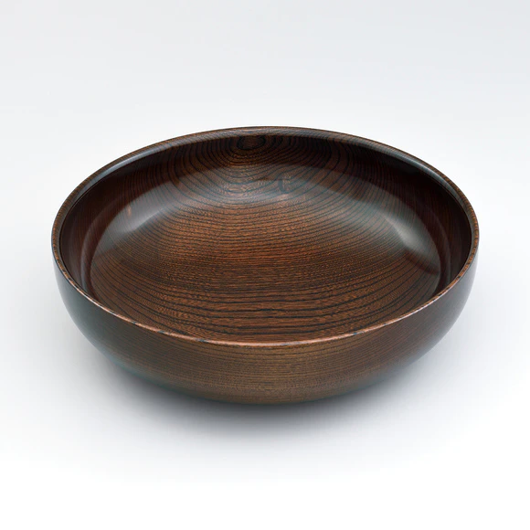 Food vessel of zelkova wood finished in wiped urushi