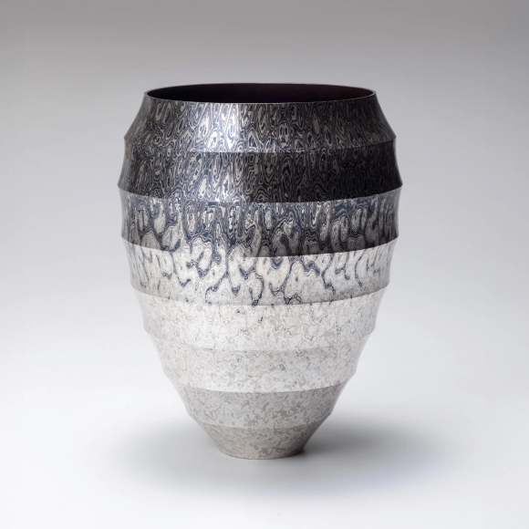 Flower Vessel of Mokumegane Made in Hammer Work
