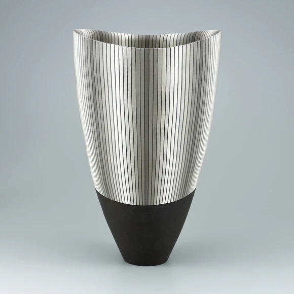 Flower Vessel with Colored Slip Decoration