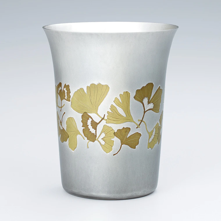 photo Flower Vessel Made in Hammer Work with Design in Inlay “Time of Falling Leaves”