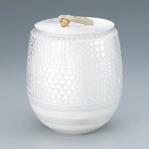 松崎健 呉須釉白金彩更紗文壷 共箱 未使用品 松崎健 呉須釉白金彩更紗