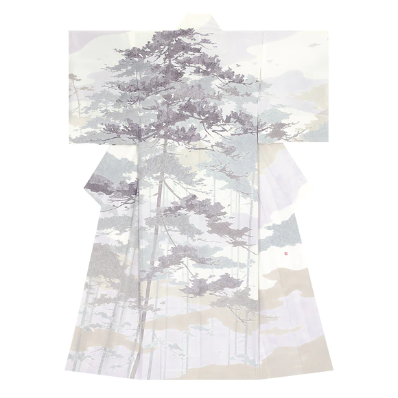Formal kimono with design in <i>yūzen</i> dyeing. “In the morning mist”