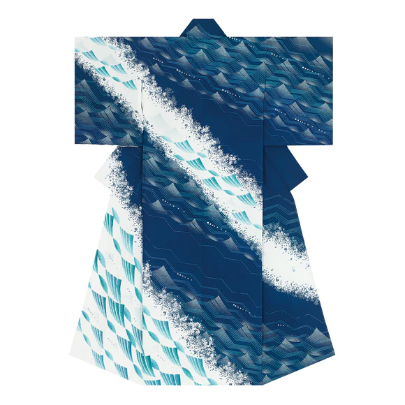 Formal kimono with design in yūzen dyeing. “Sound of mizumari”