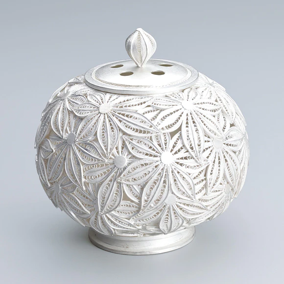 ギャラ藤]香道具/銅製銀象嵌瓜形鍔桜図香炉/559g/G-1028 (検索