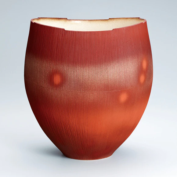 赤彩線文花器(國定 克彦)｜ギャラリージャパン