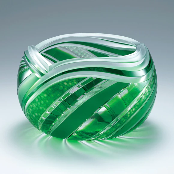 Cased and cut glass flower vase. “Bud of good fortune”