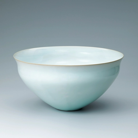 Bowl with pale blue glaze.