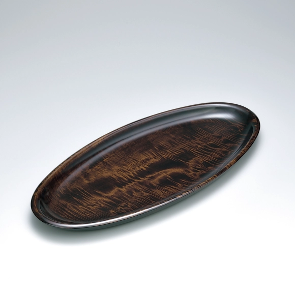 Oval Dish of Horse Chestnut Wood Finished in Wiped Urushi
