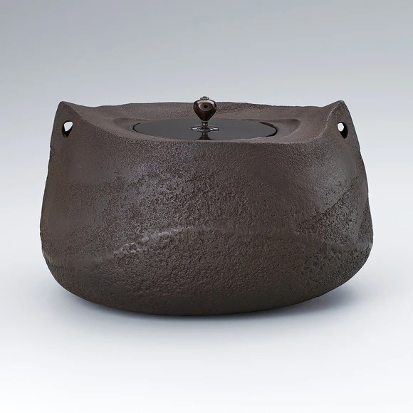 Tea ceremony kettle with gradated surface texture.