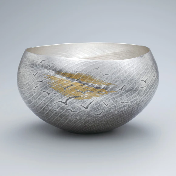 Silver Flower Vessel Made by Hammer Work “Seascape”