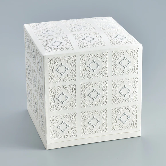 Box with colored slip stencil decoration.