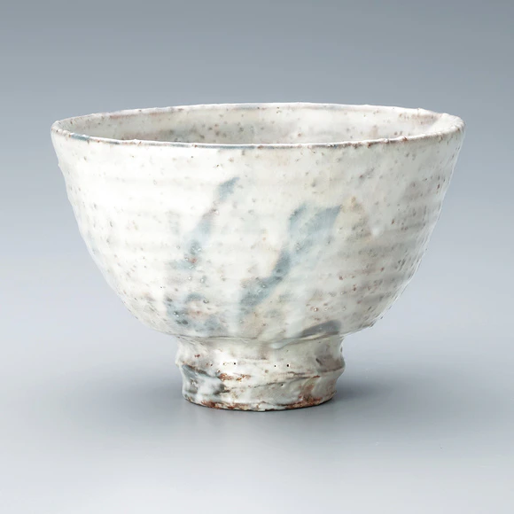 古萩、粉引茶碗(元箱、藍染め包み古布付き) 古萩、粉引茶碗(元