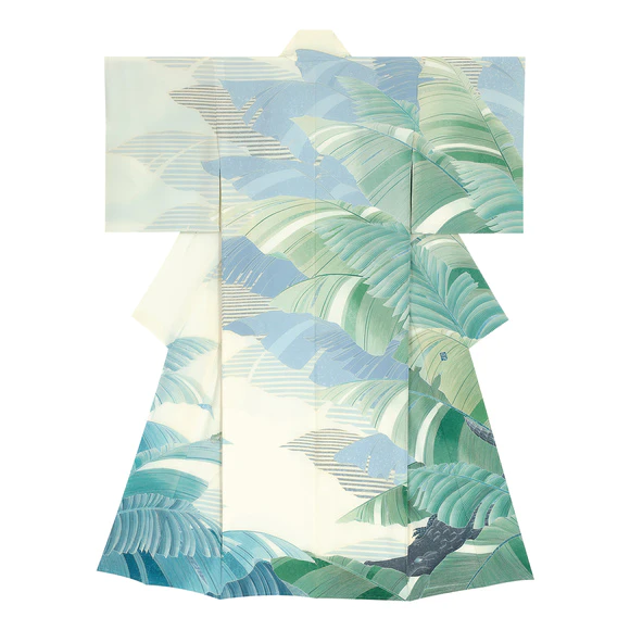 Formal kimono with design in yūzen dyeing. “Line of sight”