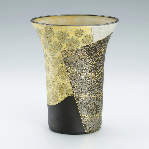 Opaque cloisonne flower vessel. “Yellow flower”