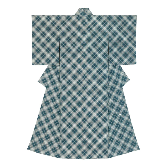 Formal kimono with design in yūzen dyeing. “Itome check pattern”