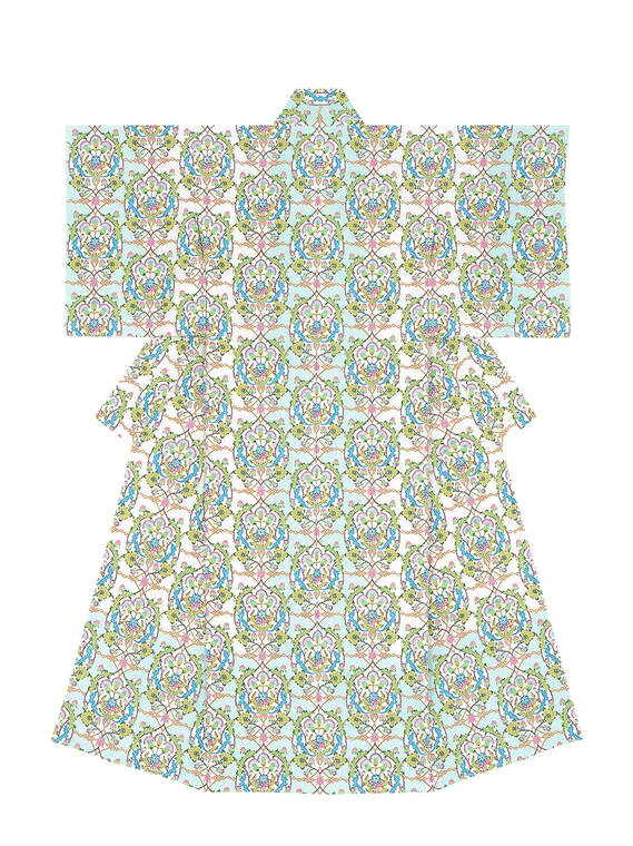 photo Kimono with Design in Stencil Resist Picture Dyeing “Visiting Flowers on a Fine Day”