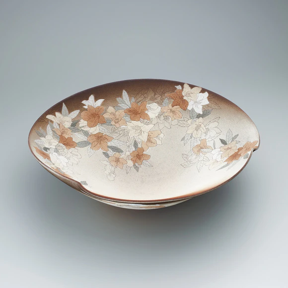 Bowl with colored flower design in sgraffito. “Azelea”