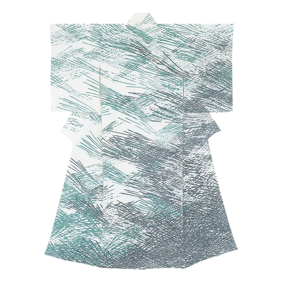 Formal kimono with design in yūzen dyeing. “Moon and the whispering of the wind among the pines”