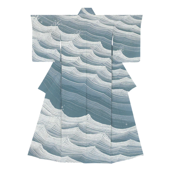 Formal kimono with design in yūzen dyeing. “Continue”