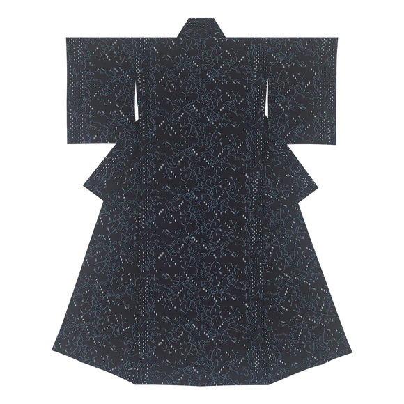 Kimono of kasuri. “Akebi plant behind a waterfall”