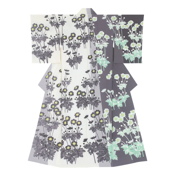 Kimono with design in yūzen dyeing. “Vivid autumn”