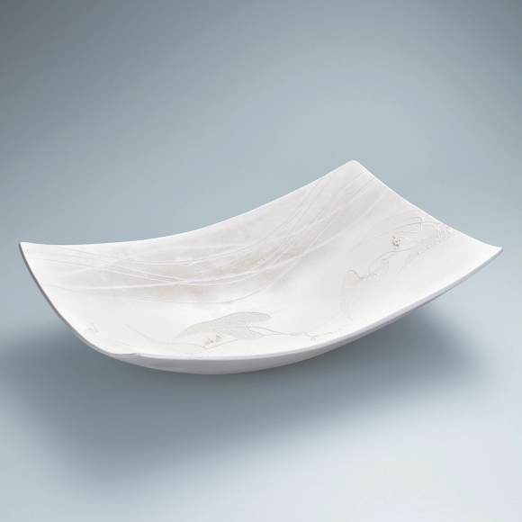 Large dish with Japanese yam design in color slip.