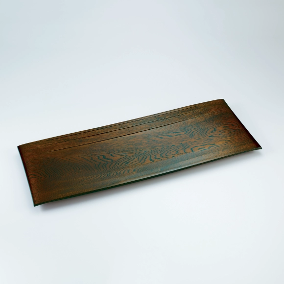 Rectangular dish of Japanese oak wood finished in wiped urushi.