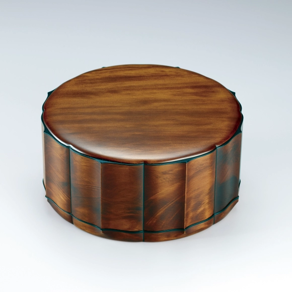 Octagonal box of Japanese yew wood finished in wiped urushi.