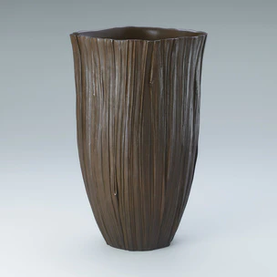 Copper flower vessel cast in lost wax casting method.