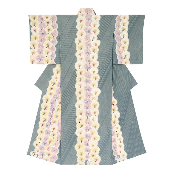 Formal kimono with design in yuzen dyeing. “Flowers in the rain”