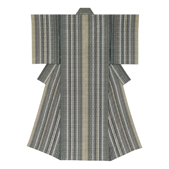Kimono of ondule weave cloth with kasuri. “Fine day in winter”