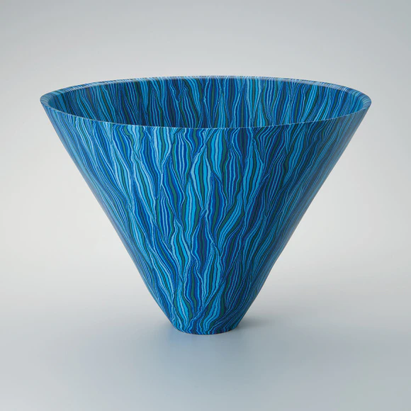 Deep marbled ware bowl with muku tree ash glaze.