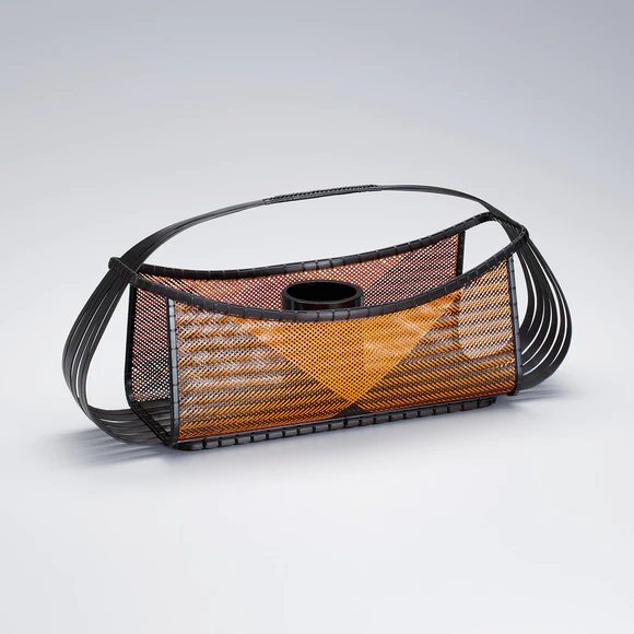 Flower basket made in sukashi ajiro weave. “Small river”