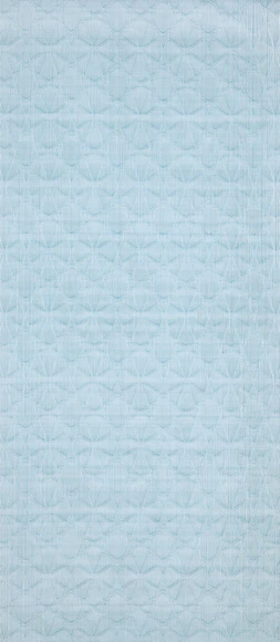 Ra gauze with openwork design on blue green ground. “Woven fence”