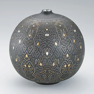 金工師 名人 島倉造 槌目打出 雨垂紋 花瓶 花生 共箱付 茶道具 金工師