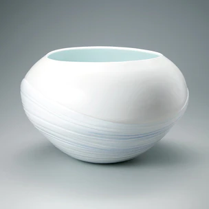 White porcelain flower vessel with pale blue glaze. “Stream reflection 2022”